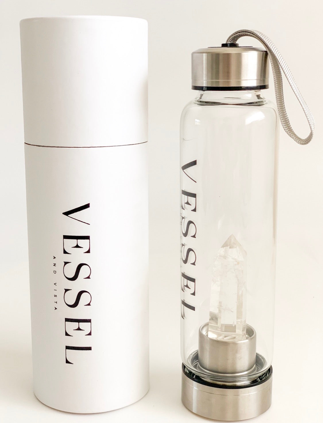 VESSEL AND VISTA Clear Quartz Crystal Glass Bottle